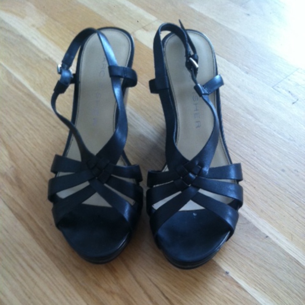 Marc Fisher Black strap Wedge heels